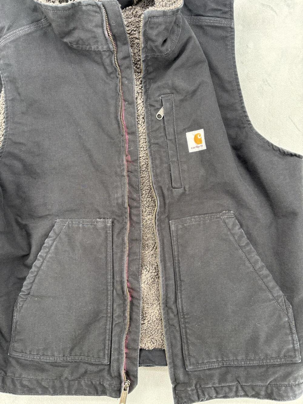 Carhartt Vest Mens 2XL Black Lined Insulated Canvas Workwear Full Zip OV4277-M - Picture 9 of 10